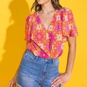 Flying Tomato Orange Floral Bodysuit NWT $49